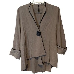 IC by Connie K Textured Asymmetrical Jacket Taupe Square Button S Made in USA